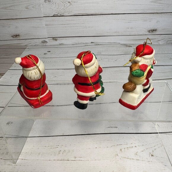 Vintage Ceramic Santa Ornaments Set Of 3 Xmas Around the World - Sleigh Tree & R - Picture 4 of 7